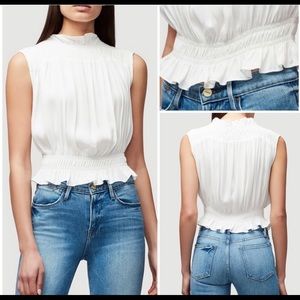 Frame Denim👖white Soft Sleeveless Smocked Blouse